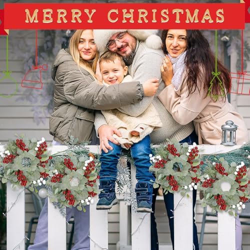 6 Pcs Christmas Artificial Christmas Eucalyptus 10 Inch Greenery Wreath for Front Door Cabinets Indoor Outdoor Wall Decor Christmas Wall Home Kitchen Porch Window Decoration - Image 7