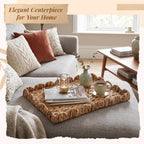 Teenyyou Water Hyacinth Scalloped Tray 24" x 18" x 2.4" Large Rectangle Woven Decorative Serving Tray with Handle for Coffee Table Ottoman Handwoven Basket Home Decor for Kitchen Counter Organizing - Image 5