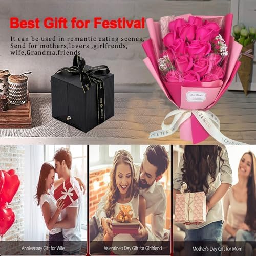 EIGHTOWN Roses Bouquet Artificial Flower - Preserved Red Rose Flowers with Love Necklace for Her - Unique Gifts Valentine's Day, Mother's Day, Thanksgiving, Birthday, Anniversary (512) - Image 6