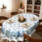 Oval Christmas Tablecloth 60x120 Inch, Farmhouse Blue Snowman Snowflake Christmas Table Cloth, Polyester Waterproof Wrinkle Resistant Xmas Table Cover for Holidays Kitchen Dinning Table Home Decor by Unknown