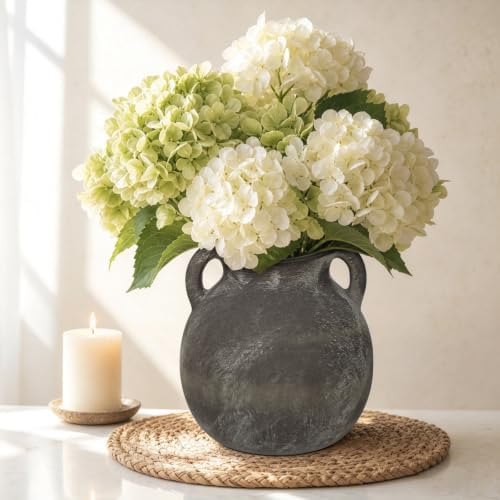 Ceramic Flower Vase with Handles, 6.6in Farmhouse Rustic Brown Vase - Image 3