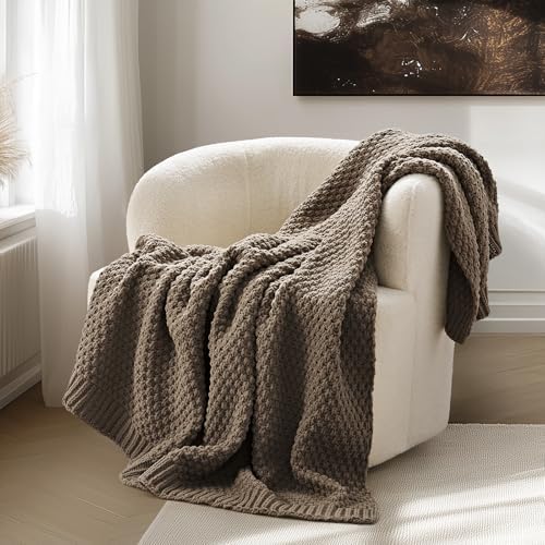 EVERGRACEHOME Chunky Chenille Knit Throw Blanket, 60 x 80, Mocha Brown by EVERGRACE