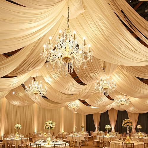 12 Panels 5ft(W) x 20ft(H) Ivory Ceiling Drapes for Wedding Parties by PartyVillage