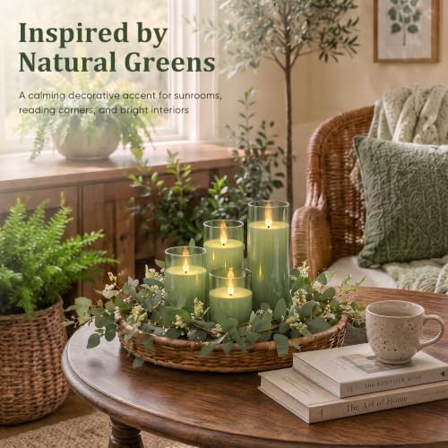 Homemory Sage Green Flameless Candles, Acrylic LED Pillar Candles with Remote Timer, Set of 9 - Image 4