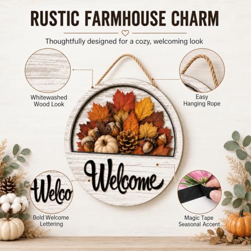 16PCS Interchangeable Welcome Sign for Front Door Seasonal Magnetic Wooden (#3-2pcs) - Image 3