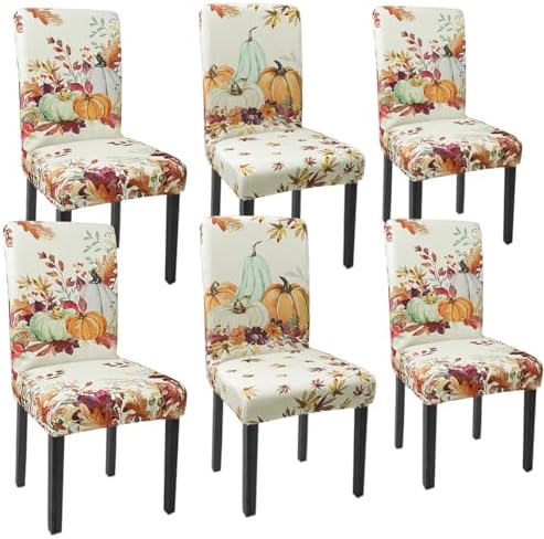 Fall Chair Covers Set of 6 Pumpkin Maple Leaves Stretch Parsons Slipcovers by Unknown