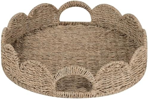 StorageWorks Wicker Scalloped Tray, Decorative Woven Tray for Coffee Table by StorageWorks