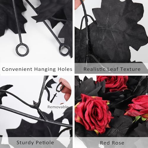 RECUTMS Artificial Black Garland Hanging Vine Artificial Red Floral Garland - Image 3