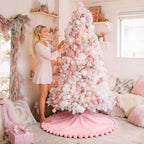 ORTIGIA Pink Faux Fur Soft Christmas Tree Skirt 36 Inch with POM POM - Image 4