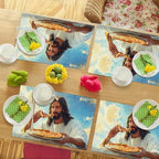 Jesus Eats Pizza Placemats Set of 6 Funny God Table Mats Christian Place Mats Decor Imitation Linen Heat Resistant Tablecloth for Dining Decoration Kitchen Party Restaurants 12''x18'' - Image 3