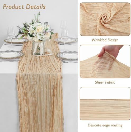 8 Pack Sand Cheesecloth Table Runner 120 Inch Boho Wedding Decor - Image 3
