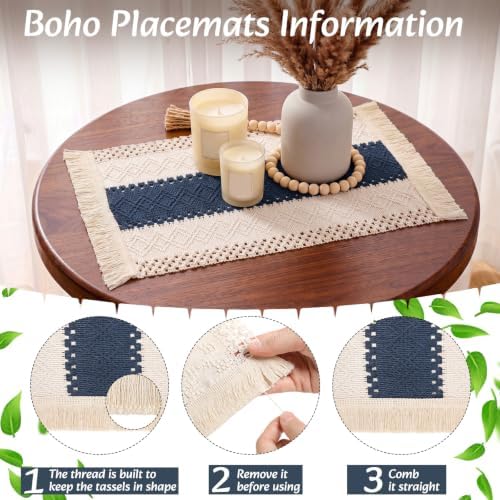 6 Set Boho Kitchen Dining Decoration for Table Placemat, Blue - Image 6