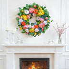 Pinkpuii Spring Wreaths for Front Door 24 Inch Vibrant Spring Summer Wreath with Peonies,Roses,Marigolds,Blueberries & Realistic Fruit Accents (Peach, Lemon)- Ideal for Porch,Entryway,Wall,Window - Image 2