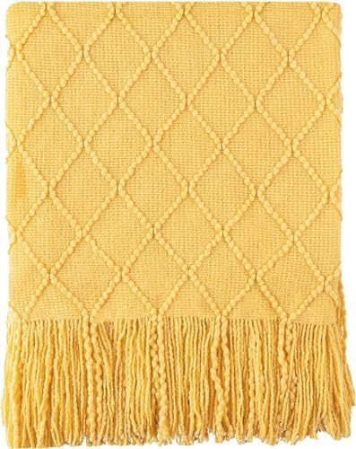 BATTILO HOME Yellow Throw Blanket with Fringe, Gold Bed Throws Spring Decorative Large Throw for Couch Sofa Indoor Outdoor (Yellow, 52"x80") by BATTILOHOME