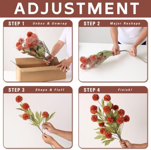 6Pcs 27"Artificial Fall Pompon Mum Stems Silk Flower for Vase Decor(Orange) - Image 5