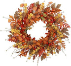 22 inch Artificial Fall Wreaths for Front Door,Autumn Wreath with Large red Berries and Fall Leaves Suitable for Indoor Outdoor Wall Porch Harvest Festival Thanksgiving Day Farmhouse Holiday Decor. by FLOAWYW