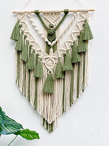 BMIDRUT Hanging Macrame Tapestry Woven Boho Wall Art Handmade Macrame Tapestry Home Wall Decor Wall Pediment 18x30 Inch (Green) - Image 3