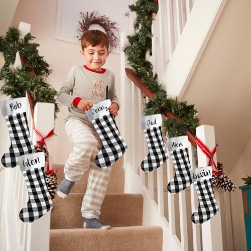 Tatuo 12 Pack Christmas Burlap Stockings Hanging,Black White - Image 6