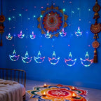 KYMY Happy Diwali Curtain String Lights, Battery Operated Deepavali Rangoli Window String Night Lights, Lotus Diyas Shaped Lamps Decorations for Wedding Wall Window Fence Bedroom Indoor Outdoor - Image 2