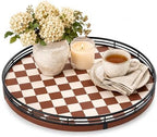 AMH 13-Inch Brown White Checkerboard Lazy Susan with Black Metal Rail by AMH