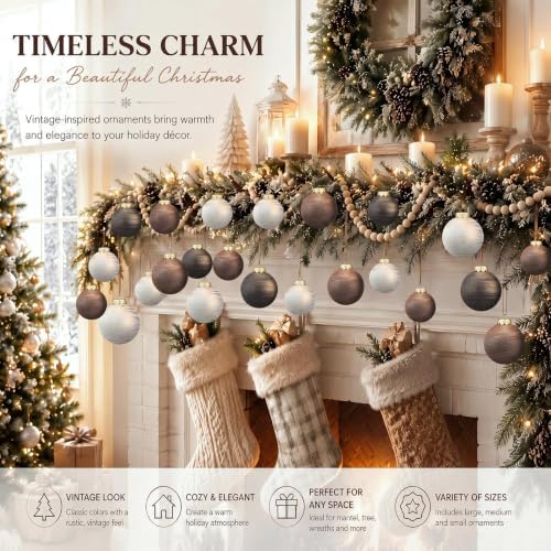 Yunlly 36 Pcs Neutral Christmas Ornaments Bulk Farmhouse Xmas Tree Decor - Image 4