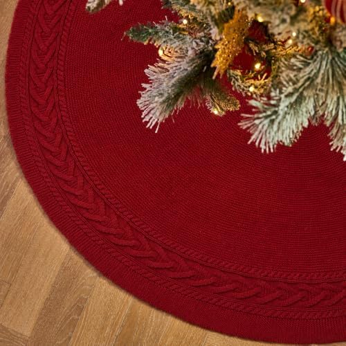 48 Inch Red Knitted Christmas Tree Skirt by Noiclub