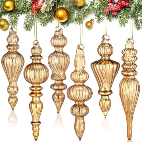 Soaoo 6 Pcs 6.3 in Rose Gold Mercury Glass Finial Christmas Ornaments by Soaoo