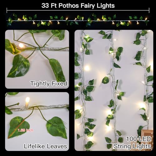 suddus 33FT 100 LED Pothos Vine with Fairy Lights Plug in Clear Wire - Image 4