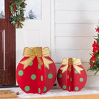 Glitzhome Set of 2 Wooden Christmas Ornaments Porch Decor,Interlocking Xmas Porch Sign with Golden Bows,Standing Porch Sign for Front Door Indoor Outdoor Holiday Decor,24" H &18" H by Glitzhome