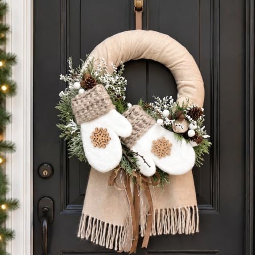 Suncalla 20" Winter Farmhouse Wreath Xmas Door Decor Snowflake Gloves by Unknown