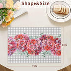 Red Flower Placemats Set of 6, Spring Rustic Floral Eucalyptus Leaves Gray Plaid Placemats for Dining Table Place Mats for Kitchen Table Waterproof Table Mats, Wipeable Dining Table Set - Image 5