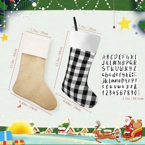 Tatuo 12 Pack Christmas Burlap Stockings Hanging,Light Brown, Black White - Image 3