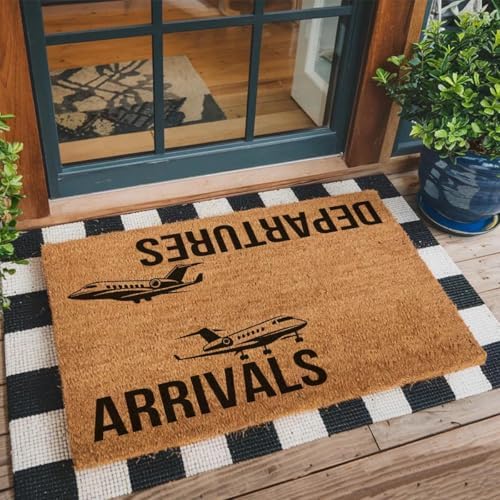 Funny The Entrance Way Outside Personalized Rug with Heavy-Duty Non Slip Outdoor Coconut Coir Doormat Pets Lover Gift 23.6 x 15.7 inch (Arrivals and Departures Airplane) - Image 3
