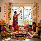 8 Pcs Indian Pichwai Style Diwali Hanging Decor, Red Lotus with Elephant - Image 6