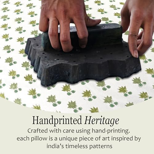 CPC Lotus Meadow Hand Block Print 100% Cotton Ruffle Throw Pillow Cover 18x18 inch with Hidden Zipper Decorative for Couch, Bed, Sofa, Farmhouse, Cottagecore Decor Gift Christmas Fall Thanksgiving - Image 3