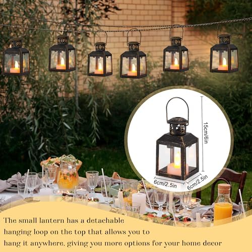 TRIROCKS 6 Pcs Small Metal Candle Lanterns Vintage Hanging House Tealight Lantern Decorative Candle Tea Light Holders for Table Valentine Patio Indoor Outdoor Gifts(Black with Gold Brush) - Image 2