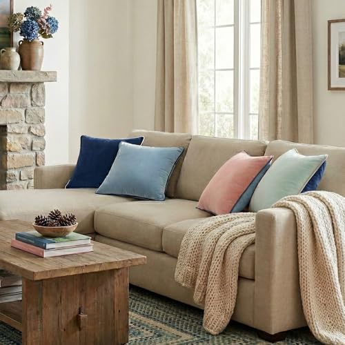 Mecatny Velvet Decorative Throw Pillow Covers 20x20 Set of 4 Blue/Pink - Image 5