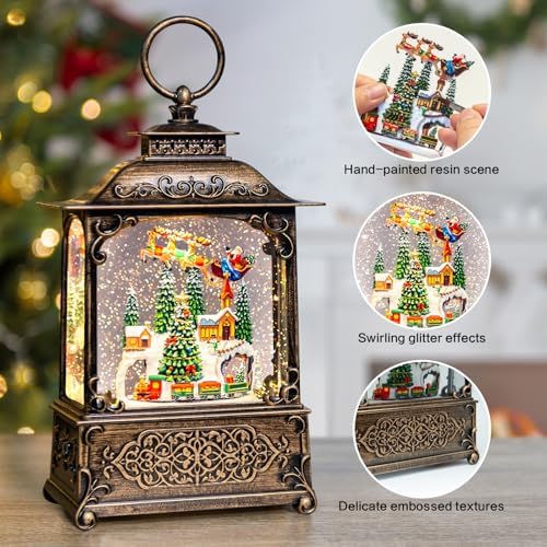 Christmas Snow Globes Lantern with Music, Winter Village Scene Snow Globes with Swirling Glitter Effects, USB/Battery Powered with 6-Hour Timer, Christmas Decorations - Image 6