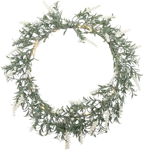 Pre-Lit Battery Operated White Lavender Spring Wreath - 16" - White LED Lights by Northlight