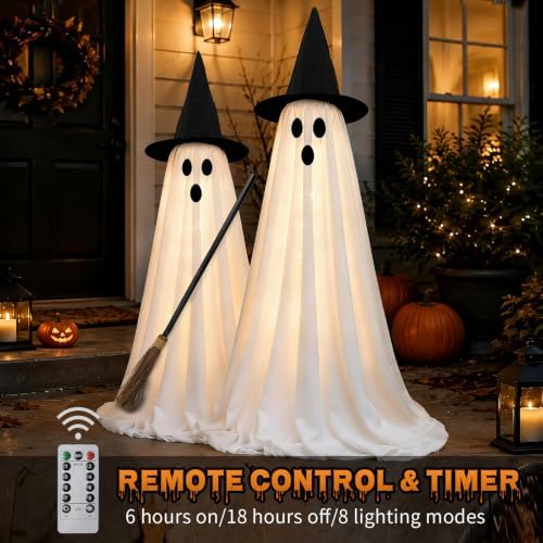 Halloween Ghost Decorations Indoor, 2 Pack Light Up Ghosts with A Broom - Image 6