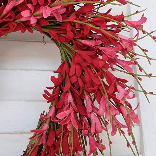 Heart Shaped Valentine's Day Pink Forsythia Flower Wreath Mother's Day Wall Door Hanging Decor Valentine's Day Wedding Decoration - Image 7