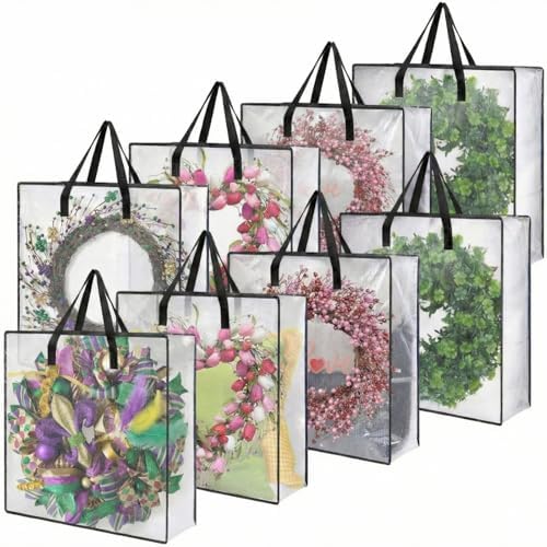8 Pcs Clear Wreath Storage Bags 26 Inch Garland Container Door Garland Holiday Wreath Storage Holder with Handle and Zipper Heavy Duty Plastic Packing Totes(Black) by Wesnoy