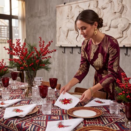 HunnmingRe 12 Pcs Christmas Poinsettia Cloth Napkins, 17x17 Inch - Image 5