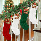 Personalized Christmas Stockings Knitted Set of 4: 18'' Large Knit Family Christmas Stocking Custom Name with Leather Patches White Red Green Bulk Xmas Stocking Hanging Decorations for Home Party - Image 3