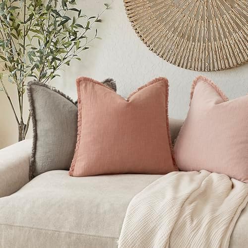 Foindtower Decorative Linen Fringe Throw Pillow Covers 20×20 Coral Pink - Image 5