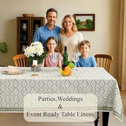 CPC Fern Regal Block Print 100% Cotton Rectangle Tablecloth 54x54 Inch - Image 3