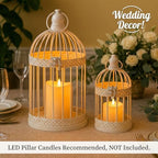 Vela Lanterns Decorative Indoor Birdcage Candle Holder Set of 2, White - Image 2