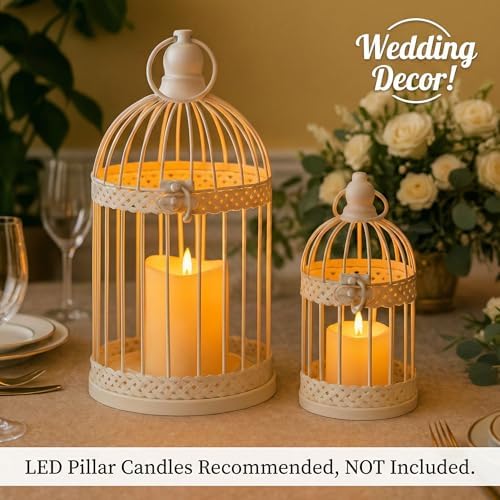 Vela Lanterns Decorative Indoor Birdcage Candle Holder Set of 2, White - Image 2