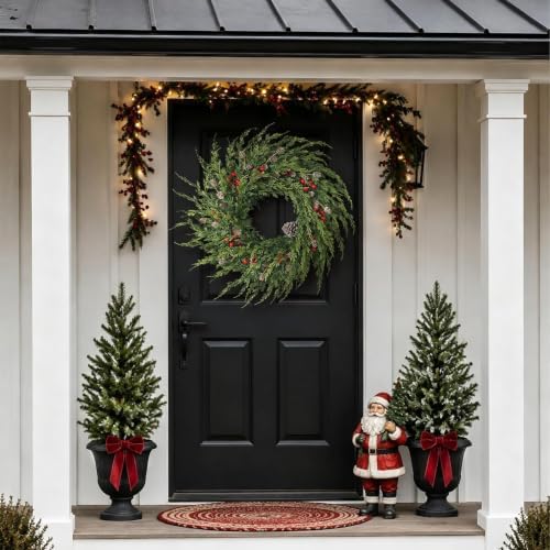 24" Artificial Christmas Cedar Wreath with Berry for Front Door Decoration - Image 4