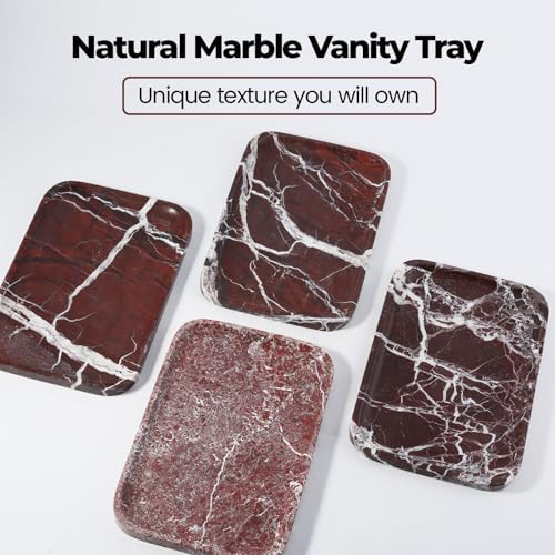 Marble Vanity Tray, 11.8in Stone Bathroom Tray for Countertop, Red Decorative Tray for Dresser Organizer, Luxury Serving Tray for Kitchen, Storage Dish for Kitchen Sink, Perfume, Jewelry Holder - Image 3